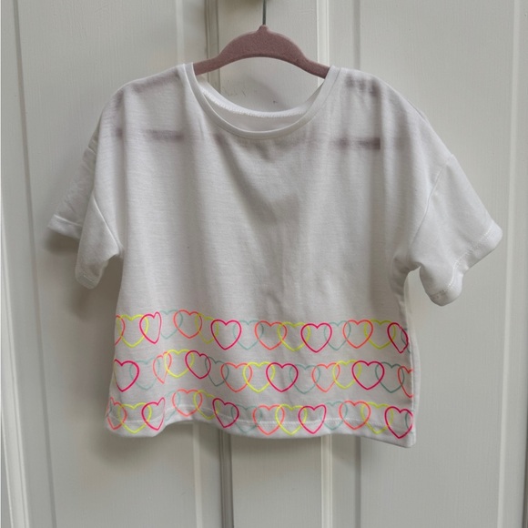 NWOT Okie Dokie 3T Pink and White Short Sleeve Tee Shirt Blouse Heart Design - Picture 1 of 5